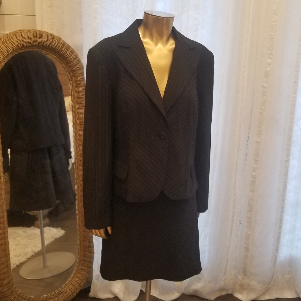 Worthington Black Pinstripe Blazer and Skirt Set